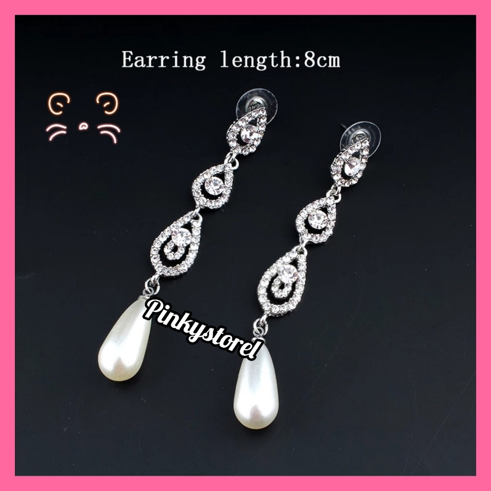 Crystal Pearl Bridal Earrings - Picture 5 of 9